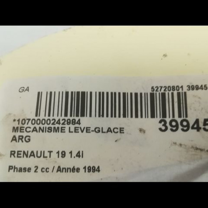 Mecanisme leve-glace arrière gauche occasion RENAULT 19 Phase 2 04-1992->04-1997 1.4i 3
