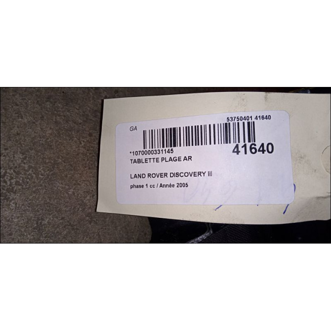Tablette plage arrière occasion LAND ROVER DISCOVERY III Phase 1 04-1995->04-1999 2.7 TD 190ch 3