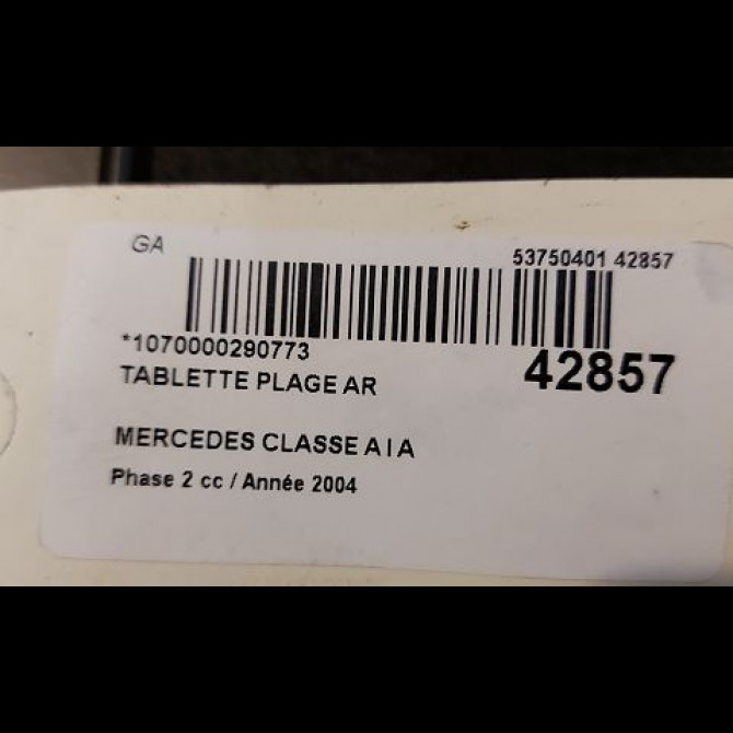 Tablette plage arrière occasion MERCEDES CLASSE A I Phase 2 03-2001->09-2004 A 170 CDI 16869005497D91 2