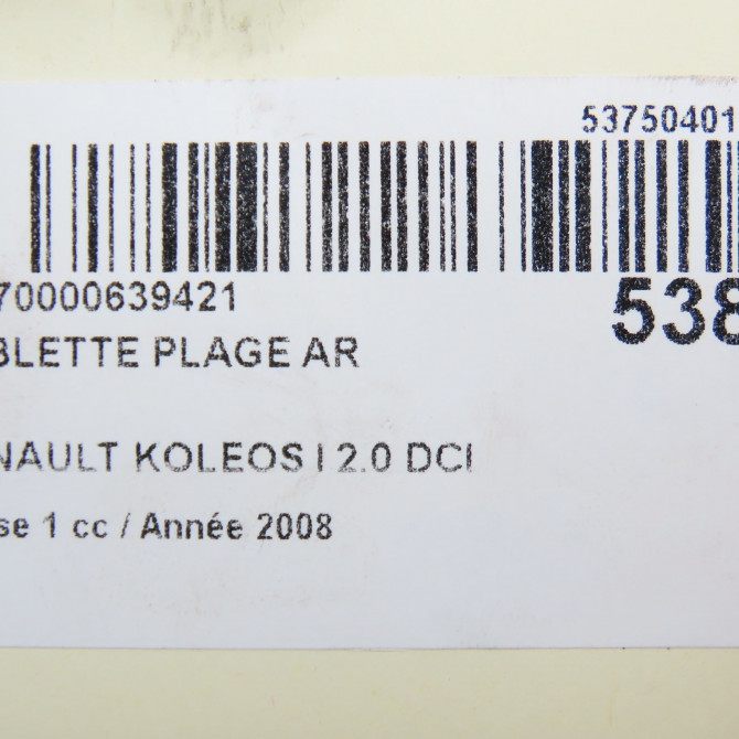 Tablette plage arrière occasion RENAULT KOLEOS I Phase 1 06-2008->12-2011 2.0 DCI 150ch 849829815R 4