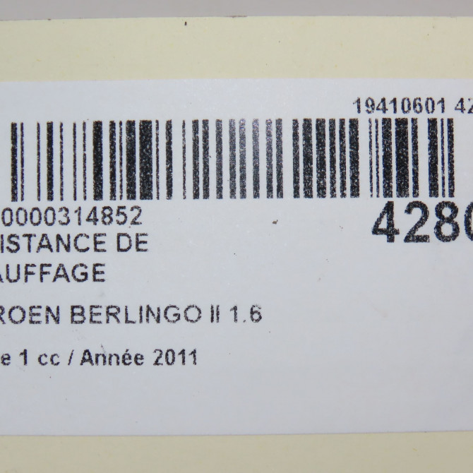 Resistance de chauffage occasion CITROEN BERLINGO II Phase 1 05-2008->01-2012 1.6 HDI 16v 90ch 643619 4
