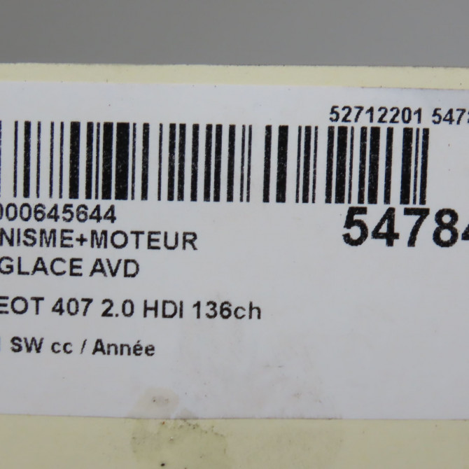 Mecanisme + moteur lève-glace avant droit occasion PEUGEOT 407 Phase 1 04-1995->04-1999 2.0 HDI 136ch 9222Q4 7
