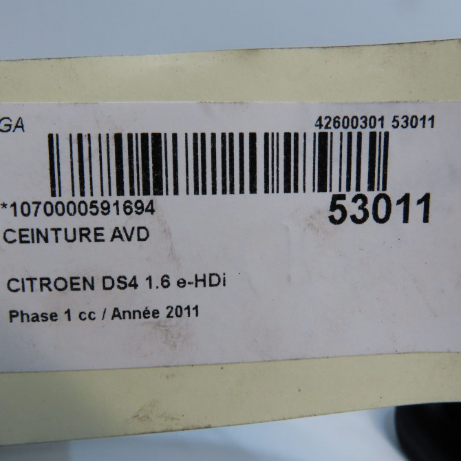 Ceinture avant droite occasion CITROEN DS4 Phase 1 01-2011->03-2016 1.6 e-HDi 110ch 8975ZN 5
