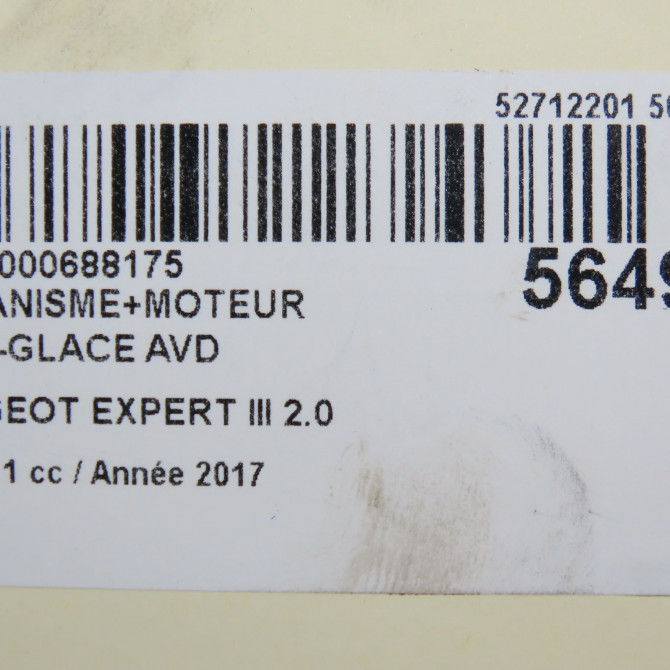 Mecanisme + moteur lève-glace avant droit occasion PEUGEOT EXPERT III phase 1 03-2016->... 2.0 BLUEHDI 120ch 9840159380 6
