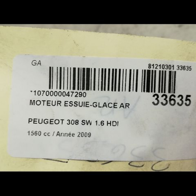 Moteur essuie-glace arrière occasion PEUGEOT 308 I Phase 1 09-2007->03-2011 1.6 HDI 16v 90ch 6405JQ 4
