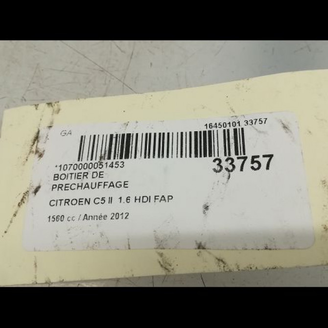 Boitier de préchauffage occasion CITROEN C5 II Phase 1 04-2008->... 1.6 HDi 110ch 9802424080 5