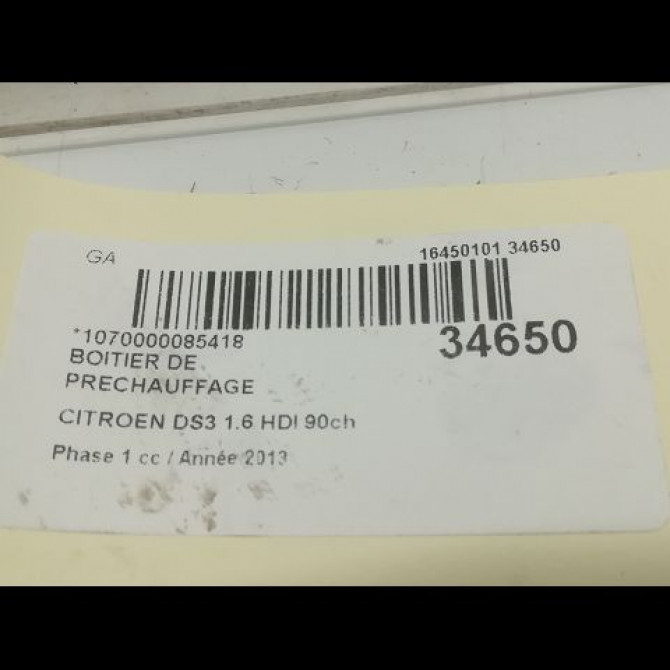 Boitier de préchauffage occasion CITROEN DS3 Phase 1 11-2009->03-2014 1.6 HDI 90ch 9802424080 3