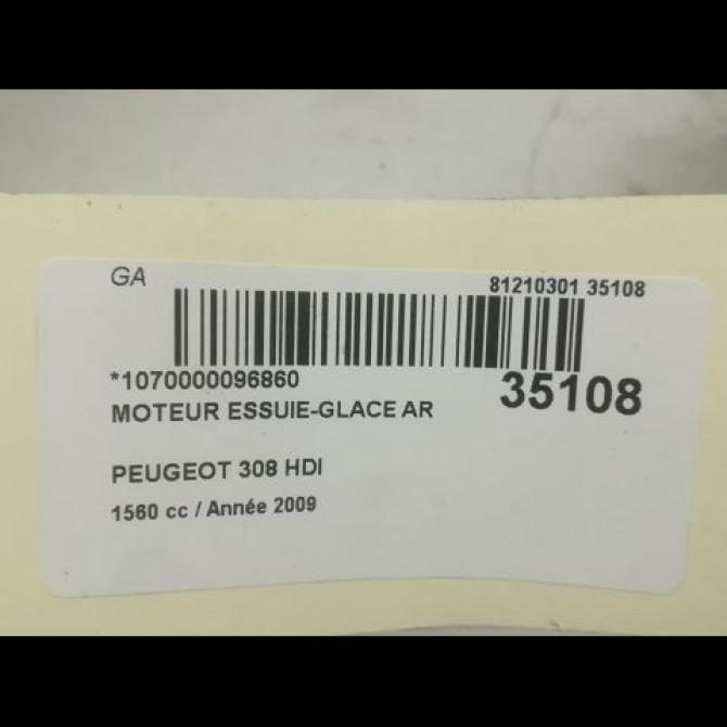 Moteur essuie-glace arrière occasion PEUGEOT 308 I Phase 1 09-2007->03-2011 1.6 HDI 16v 90ch 6405JQ 4