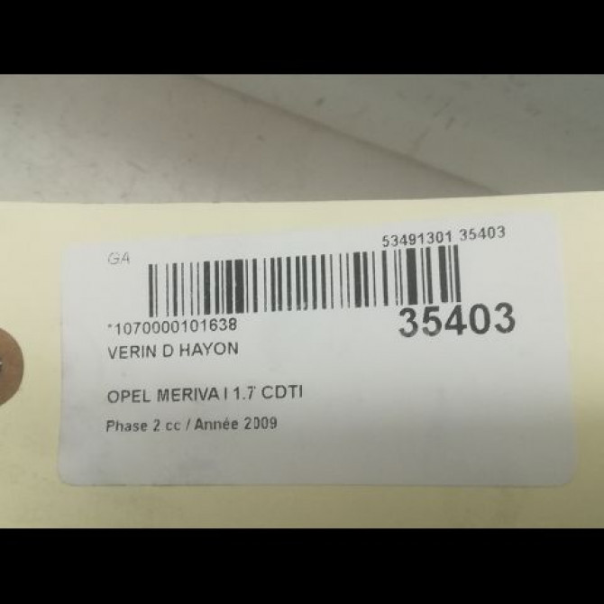 Verin droit hayon occasion OPEL MERIVA I Phase 2 01-2006->09-2010 1.7 CDTI 100ch 13241975 2