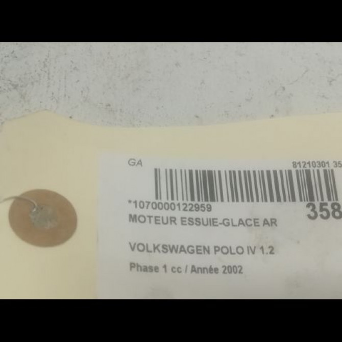 Moteur essuie-glace arrière occasion VOLKSWAGEN POLO IV Phase 1 01-2002->05-2005 1.2 65ch 6Q6955711B 3
