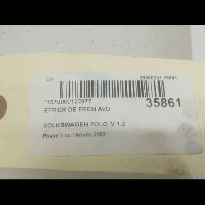 Etrier de frein avant droit occasion VOLKSWAGEN POLO IV Phase 1 01-2002->05-2005 1.2 65ch 1K0615124D 3