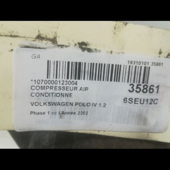 Compresseur air conditionne occasion VOLKSWAGEN POLO IV Phase 1 01-2002->05-2005 1.2 65ch 6R0820803F 5