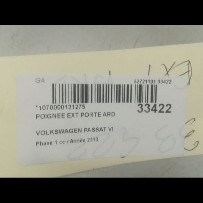 Poignee ext porte ard occasion VOLKSWAGEN PASSAT VI Phase 1 10-2010->... 1.6 TDI 105ch 3C0837206GRU 3