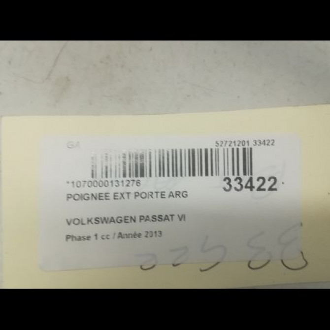 Poignee ext porte arg occasion VOLKSWAGEN PASSAT VI Phase 1 10-2010->... 1.6 TDI 105ch 3C0837205GRU 3
