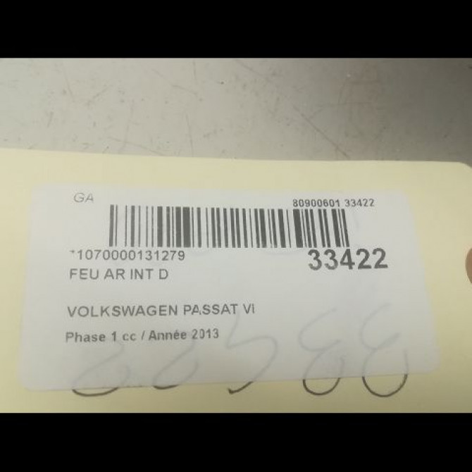 Feu arrière intérieur droit occasion VOLKSWAGEN PASSAT VI Phase 1 10-2010->... 1.6 TDI 105ch 3AE945308C 3