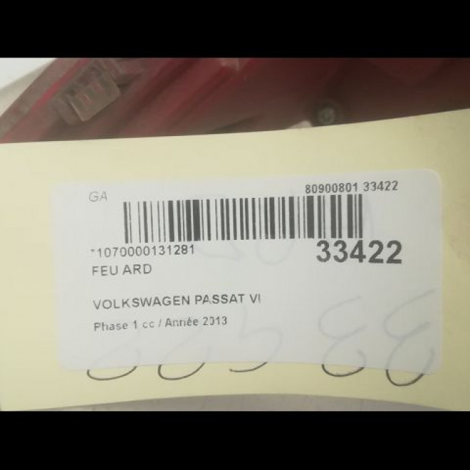 Feu arrière droit occasion VOLKSWAGEN PASSAT VI Phase 1 10-2010->... 1.6 TDI 105ch 3AE945208B 3