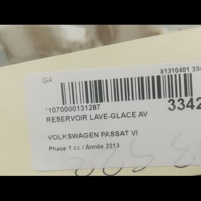 Reservoir lave-glace avant occasion VOLKSWAGEN PASSAT VI Phase 1 10-2010->... 1.6 TDI 105ch 3AA955453G 3