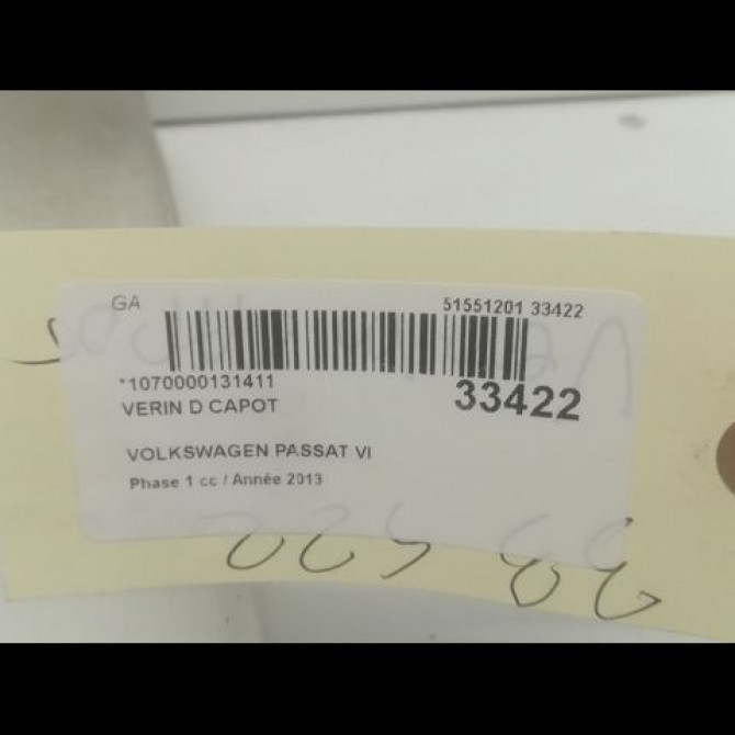Verin d capot occasion VOLKSWAGEN PASSAT VI Phase 1 10-2010->... 1.6 TDI 105ch 3AA823359A 2