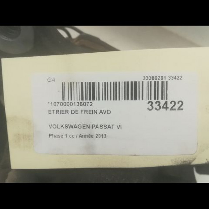 Etrier de frein avant droit occasion VOLKSWAGEN PASSAT VI Phase 1 10-2010->... 1.6 TDI 105ch 3