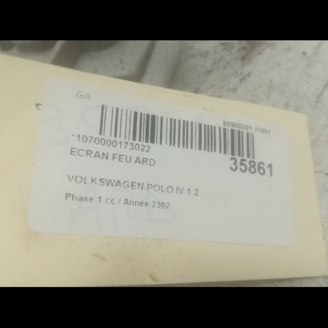 Ecran feu ard occasion VOLKSWAGEN POLO IV Phase 1 01-2002->05-2005 1.2 65ch 3
