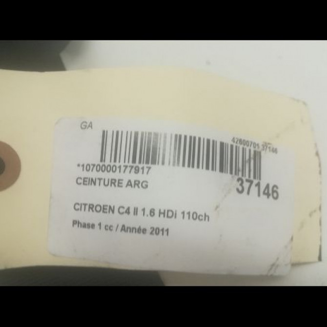 Ceinture arrière gauche occasion CITROEN C4 II Phase 1 10-2010->01-2015 1.6 HDi 110ch 8976C2 4