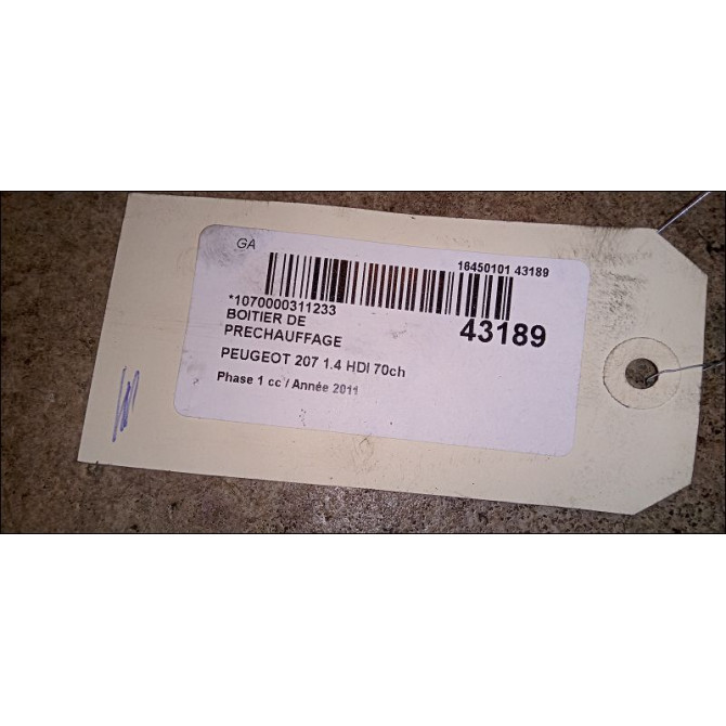 Boitier de préchauffage occasion PEUGEOT 207 Phase 1 04-2006->06-2013 1.4 HDI 70ch 9802424080 2