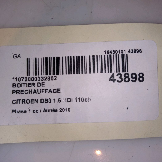 Boitier de préchauffage occasion CITROEN DS3 Phase 1 11-2009->03-2014 1.6 HDi 110ch 9802424080 4