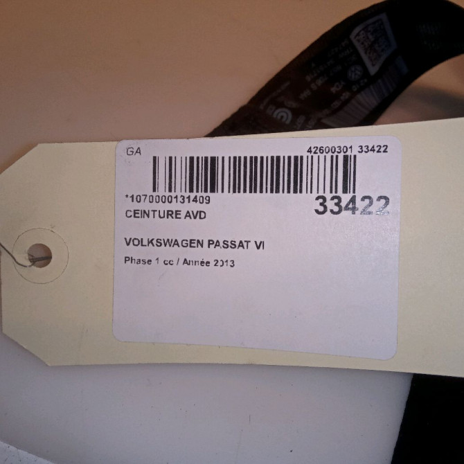 Ceinture avant droite occasion VOLKSWAGEN PASSAT VI Phase 1 10-2010->... 1.6 TDI 105ch 3C1857706SSOX 4