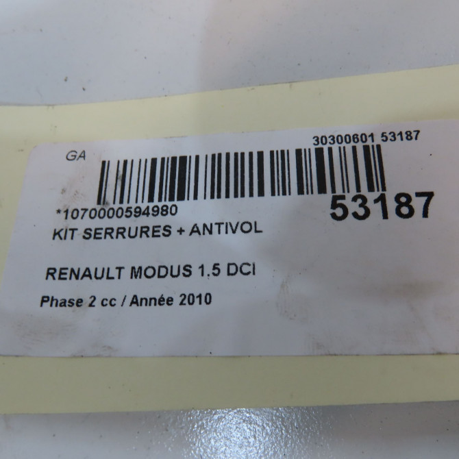 Kit serrures + antivol occasion RENAULT MODUS Phase 2 01-2008->12-2012 1.5 DCI 90ch 7701208407 5