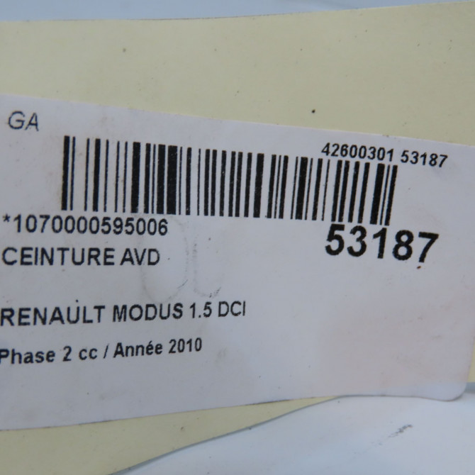 Ceinture avant droite occasion RENAULT MODUS Phase 2 01-2008->12-2012 1.5 DCI 90ch 8200838275 7