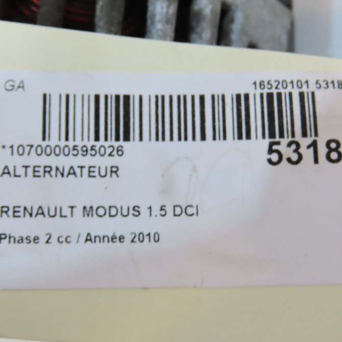 Alternateur occasion RENAULT MODUS Phase 2 01-2008->12-2012 1.5 DCI 90ch 8200660034 6