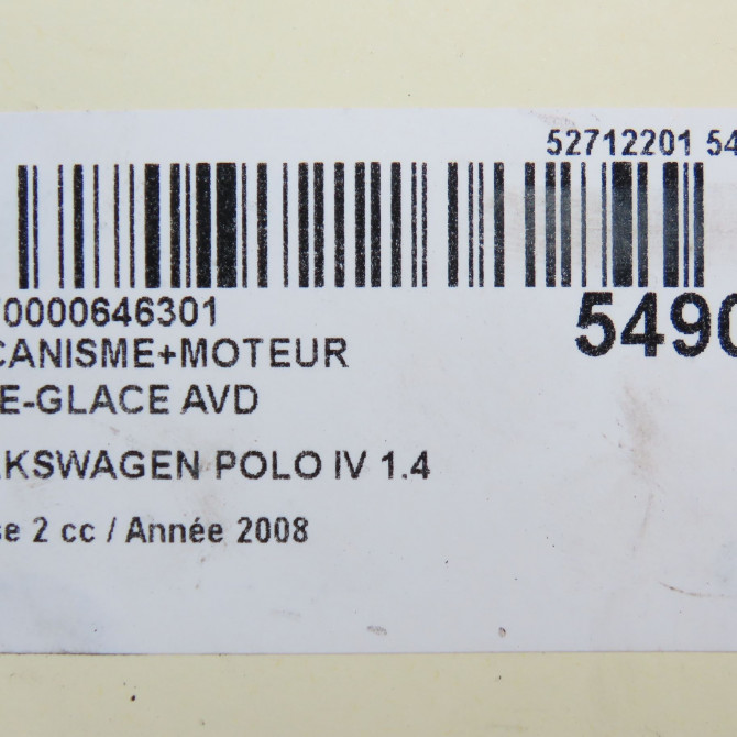 Mecanisme + moteur lève-glace avant droit occasion VOLKSWAGEN POLO IV Phase 2 05-2005->09-2009 1.4 TDI 70ch 6Q4837462J 5
