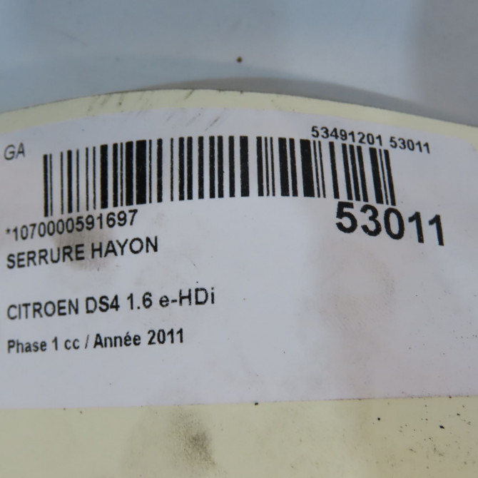 Serrure hayon occasion CITROEN DS4 Phase 1 01-2011->03-2016 1.6 e-HDi 110ch 8719F8 5