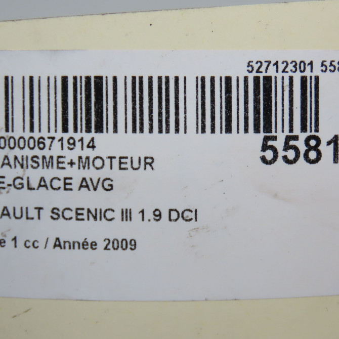 Mecanisme+moteur leve-glace avg occasion RENAULT SCENIC III Phase 1 04-2009->11-2011 1.9 DCI 130ch 807212569R 8