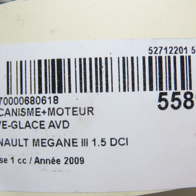 Mecanisme + moteur lève-glace avant droit occasion RENAULT MEGANE III Phase 1 11-2008->01-2012 1.5 DCI 105ch 807206454R 7