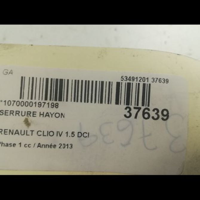 Serrure hayon occasion RENAULT CLIO IV Phase 1 07-2012->... 1.5 DCI 90ch 905039428R 3