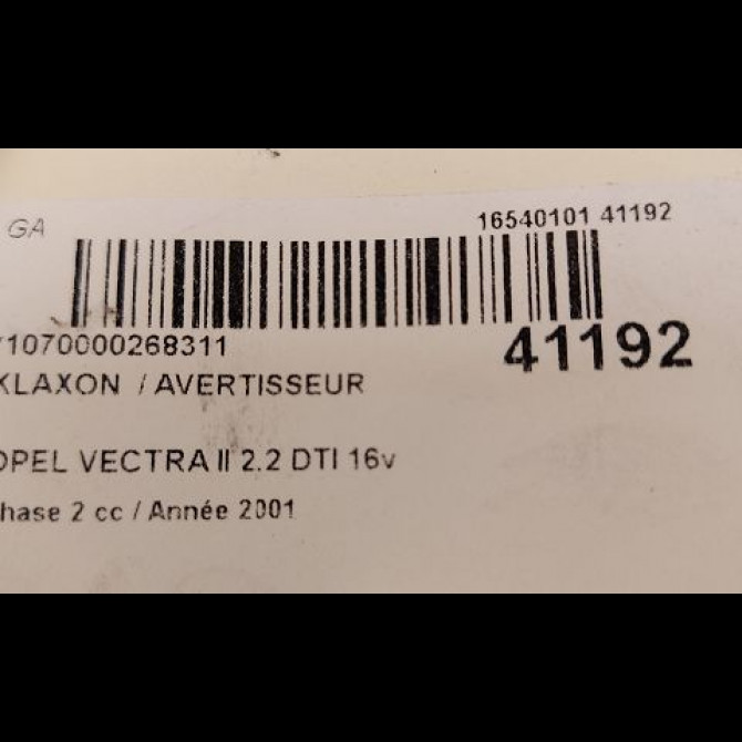 Klaxon  / avertisseur occasion OPEL VECTRA II Phase 2 02-1999->06-2002 2.2 DTI 16v 13311548 3