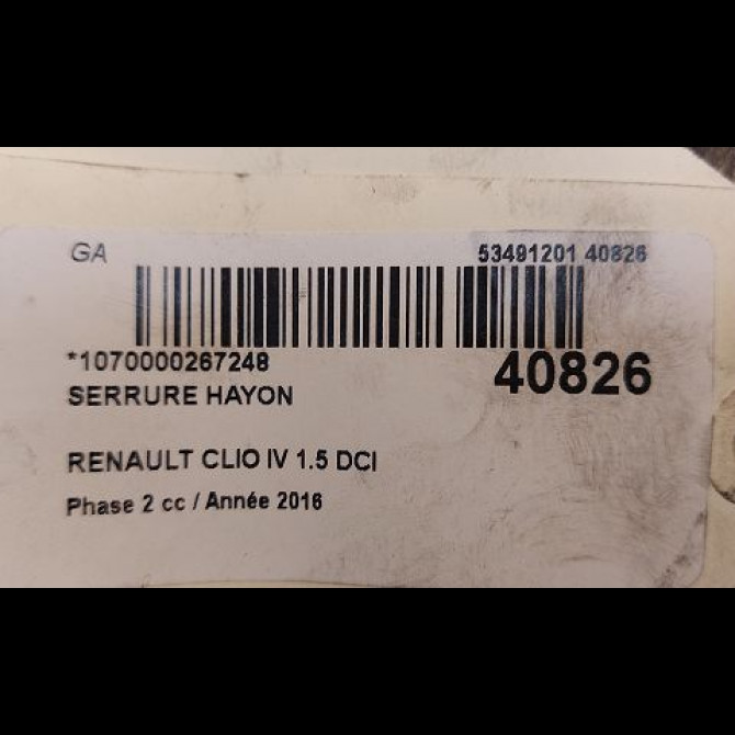 Serrure hayon occasion RENAULT CLIO IV Phase 2 08-2016->... 1.5 DCI 90ch 905039428R 2