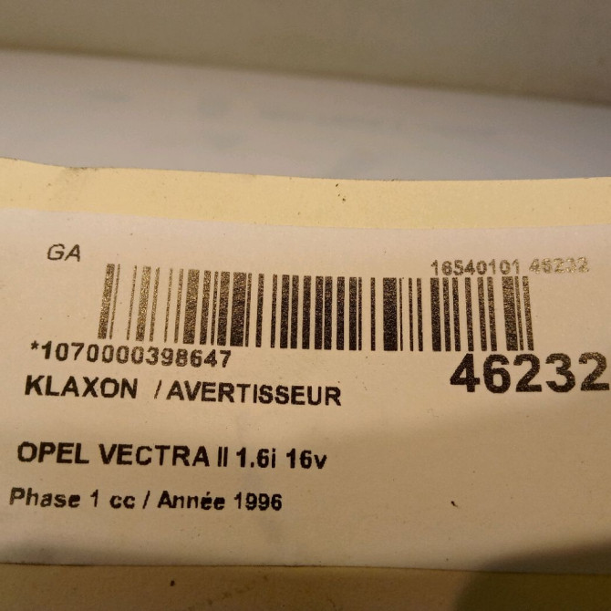Klaxon  / avertisseur occasion OPEL VECTRA II Phase 1 11-1995->02-1999 1.6i 16v 13311548 4