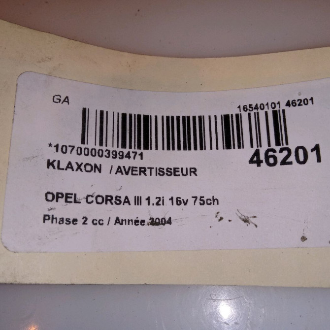 Klaxon  / avertisseur occasion OPEL CORSA III Phase 2 08-2003->09-2006 1.2i 16v 75ch 13311548 5