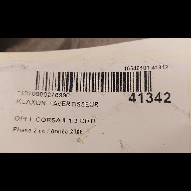 Klaxon  / avertisseur occasion OPEL CORSA III Phase 2 08-2003->09-2006 1.3 CDTI 70ch 13311548 3