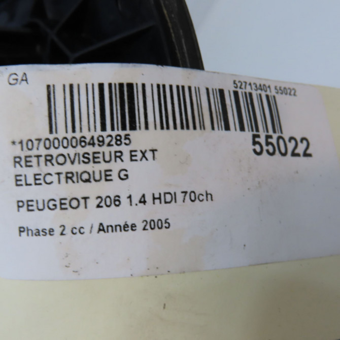 Retroviseur exterieur electrique gauche occasion PEUGEOT 206 Phase 2 02-2003->02-2009 1.4 HDI 70ch 8149KQ 7