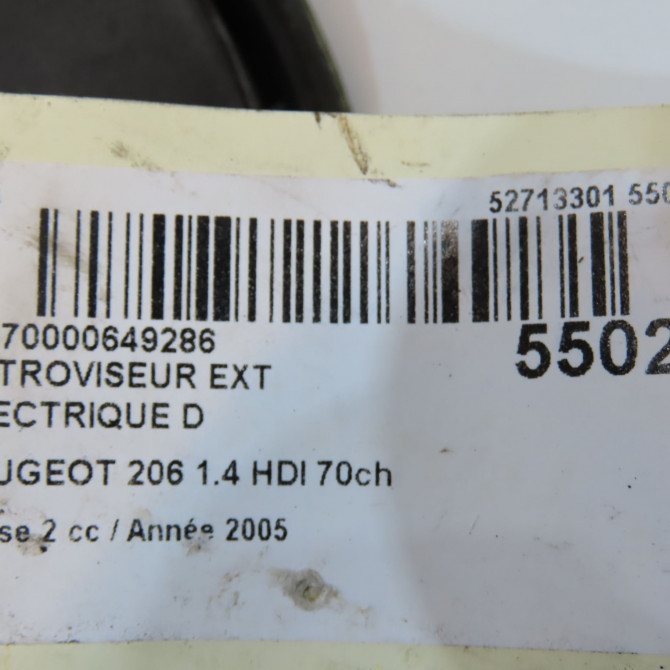 Retroviseur exterieur electrique droit occasion PEUGEOT 206 Phase 2 02-2003->02-2009 1.4 HDI 70ch 8154JF 6