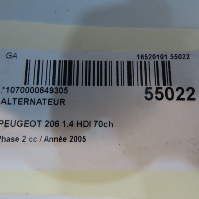 Alternateur occasion PEUGEOT 206 Phase 2 02-2003->02-2009 1.4 HDI 70ch 5705NE 5