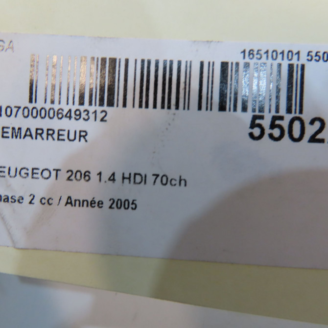 Démarreur occasion PEUGEOT 206 Phase 2 02-2003->02-2009 1.4 HDI 70ch 5802FG 5