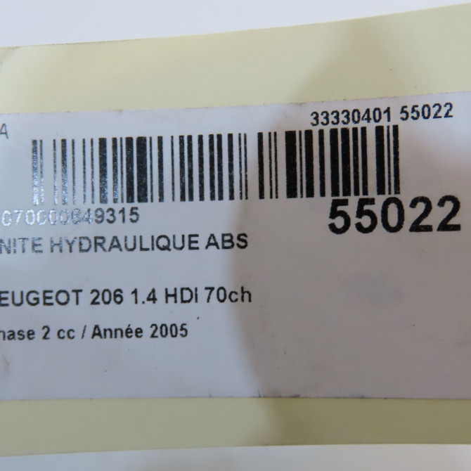 Unité hydraulique ABS occasion PEUGEOT 206 Phase 2 02-2003->02-2009 1.4 HDI 70ch 4541RW 6