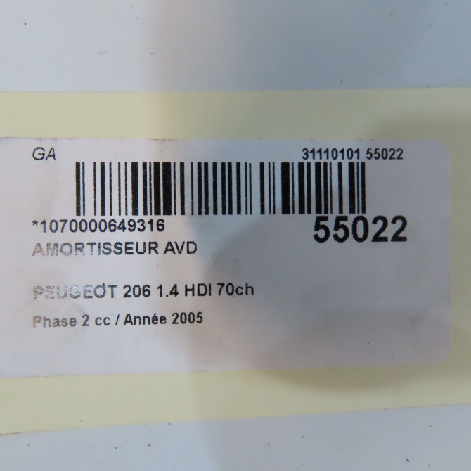 Amortisseur avant droit occasion PEUGEOT 206 Phase 2 02-2003->02-2009 1.4 HDI 70ch 5202LW 3