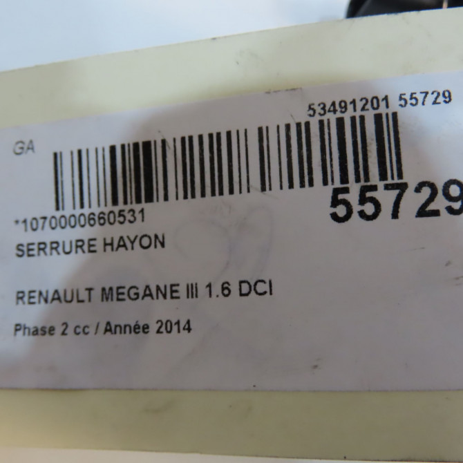 Serrure hayon occasion RENAULT MEGANE III Phase 2 01-2012->06-2014 1.6 DCI 130ch 905039428R 6
