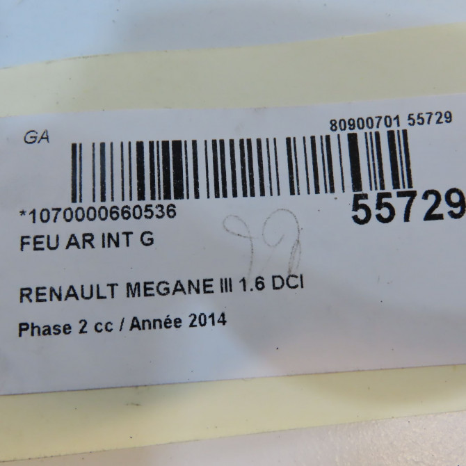 Feu arrière interieur gauche occasion RENAULT MEGANE III Phase 2 01-2012->06-2014 1.6 DCI 130ch 265550009R 5