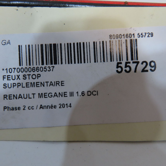 Feux stop supplementaire occasion RENAULT MEGANE III Phase 2 01-2012->06-2014 1.6 DCI 130ch 265900006R 5